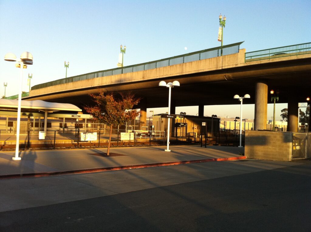 Transit station overpass at golden hour